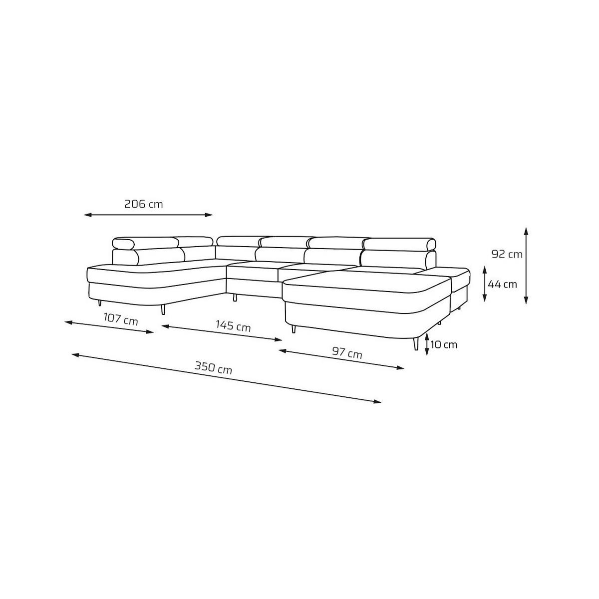 ECKSOFA U-Form PRIAM U Links mit Schlaffunktion 126x270 Velours Grau - Schwarz/Grau, Holz/Textil (350/91/203cm) - Muffo