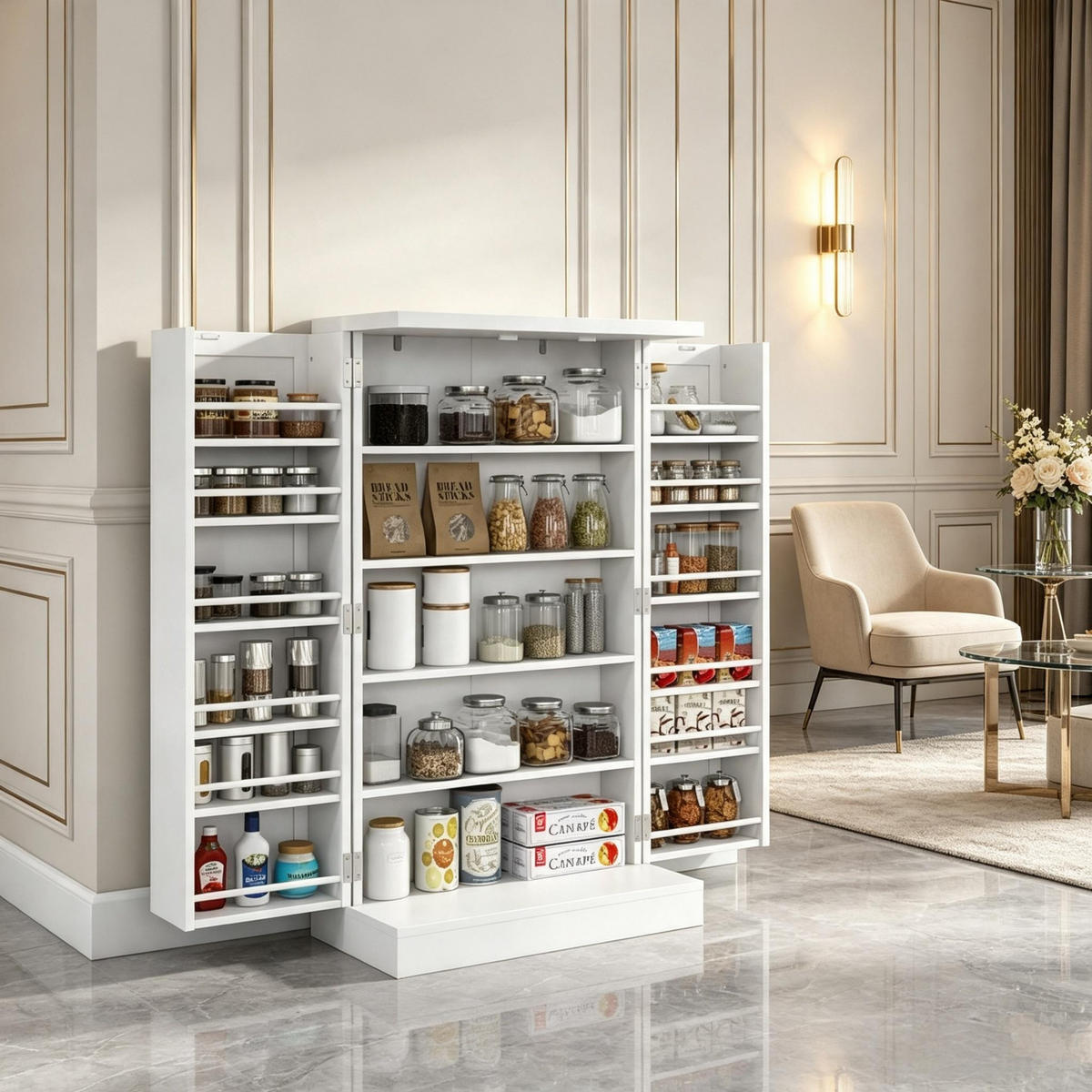 HIGHBOARD DE-38818 60/30/104 cm 5 Hauptfächer und Türregale Weiß - Weiß, Holzwerkstoff (60/104/30cm) - ComfortXL