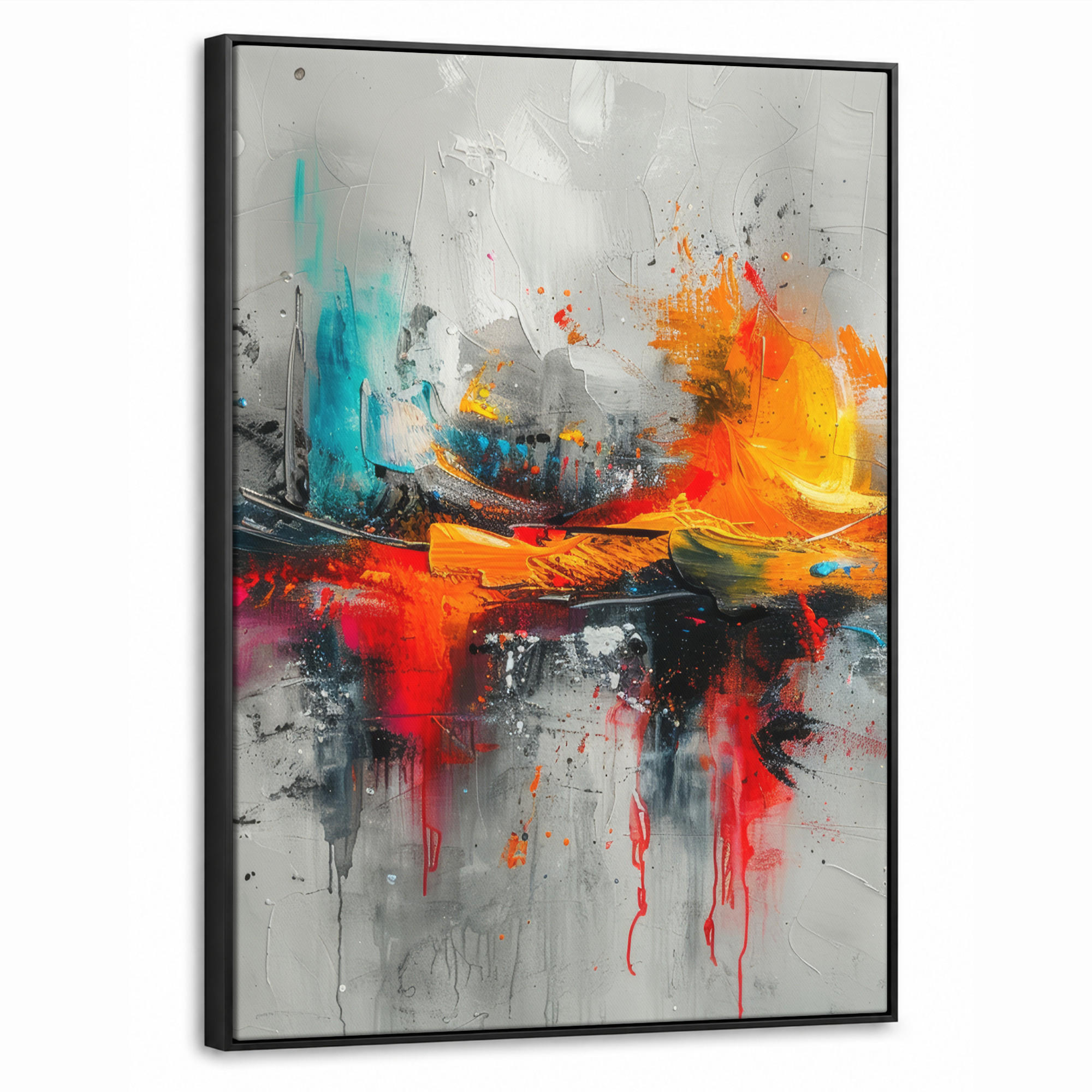 LEINWAND Bilder mit Rahmen - Moderne Kunst - Orange - Grau - Abstrakt - 70x100 - Hellgrau, Textil (70/100cm) - MuchoWow