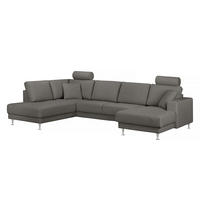 WOHNLANDSCHAFT mit Longchair und Ottomane - Dunkelgrau, Textil (305/85/200cm) - home24