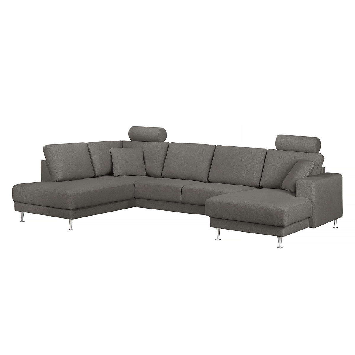 WOHNLANDSCHAFT mit Longchair und Ottomane - Dunkelgrau, Textil (305/85/200cm) - home24