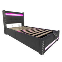 POLSTERBETT aus Leinenstoff 90x200 cm in Grau mit LED & USB - Grau, Textil (90/200cm) - Modfu