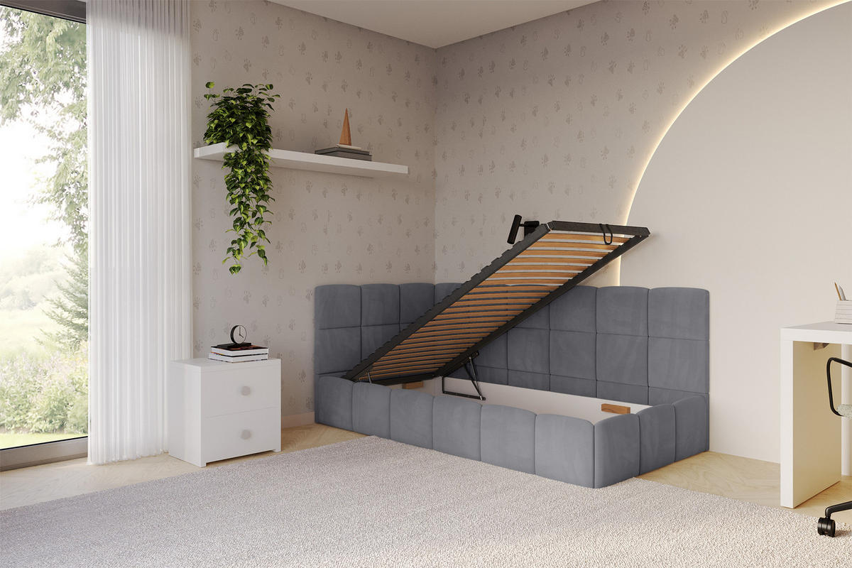 EINZELBETT Jugendbett mit Bettkasten Rechts, ohne Matratze - LIVY 80x200 Dunkelgrau - Dunkelgrau, Holzwerkstoff/Textil (80/200cm) - ALTDECOR
