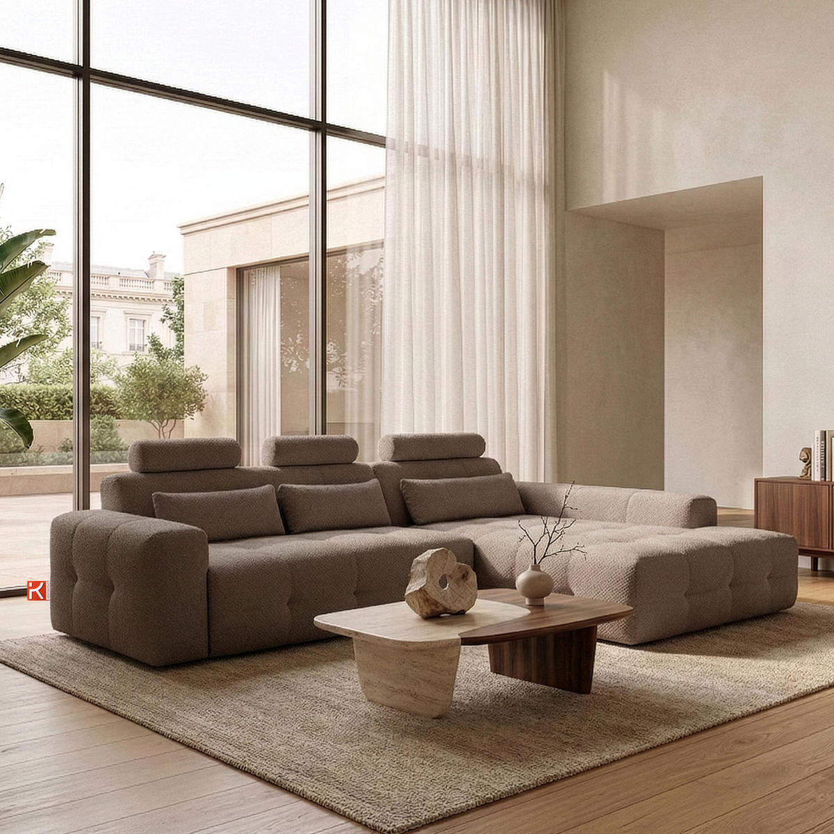 ECKSOFA RECHTS ALIGRA, Braun - Braun, Holz/Holzwerkstoff (290/191cm) - KONSIMO®