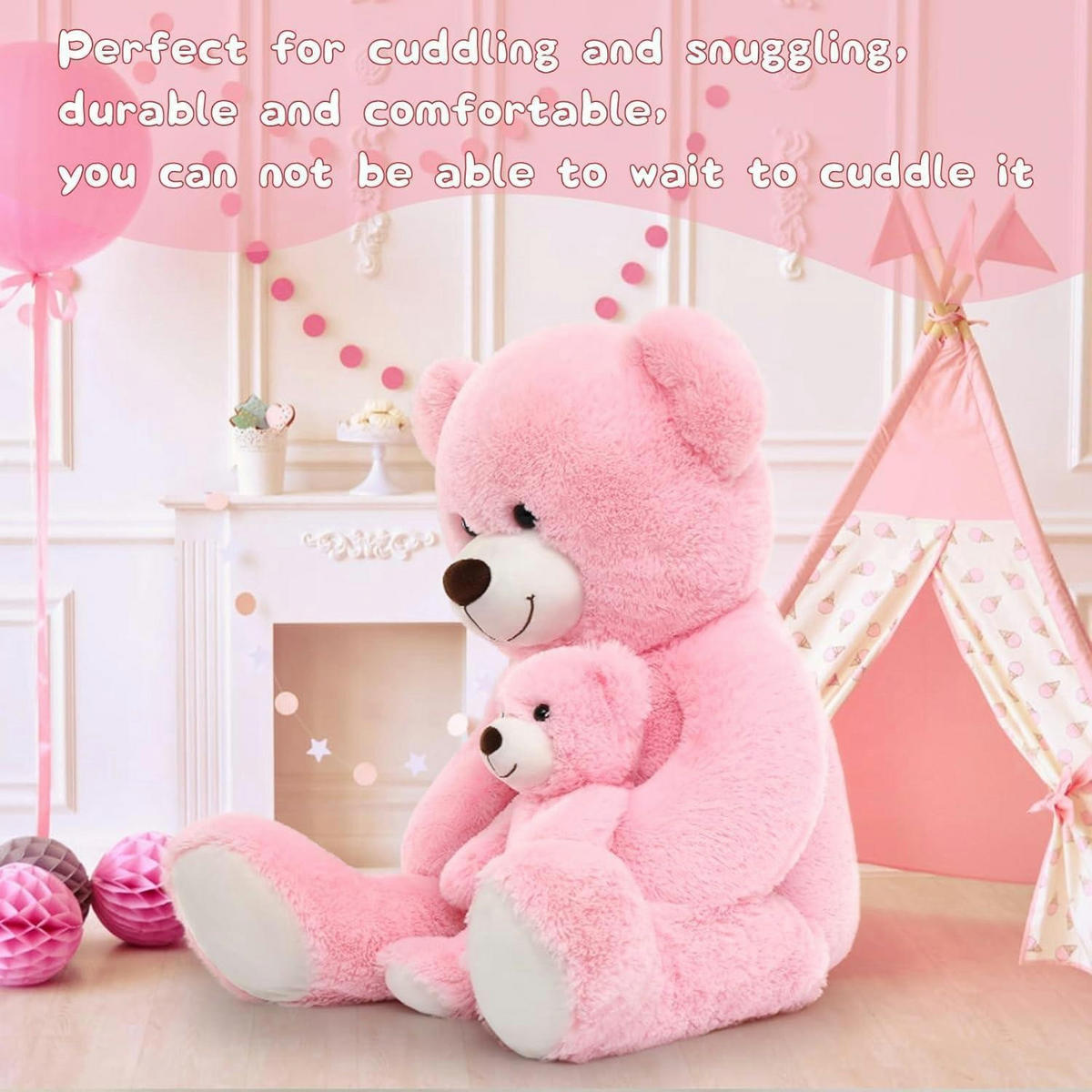 STOFFTIER Teddybär 2-teiliges Set 100 cm Rosa - Rosa, Textil (45/100cm)