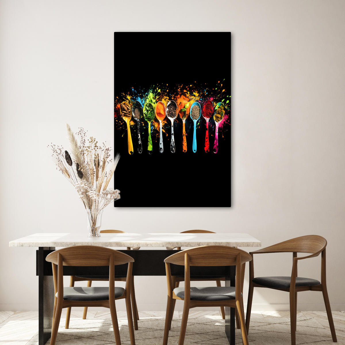 LEINWANDBILD Löffel - Gewürze - Modern - Graffiti - Farbe - Farbenfroh 80x120 cm - Multicolor, Textil (80/120cm) - MuchoWow