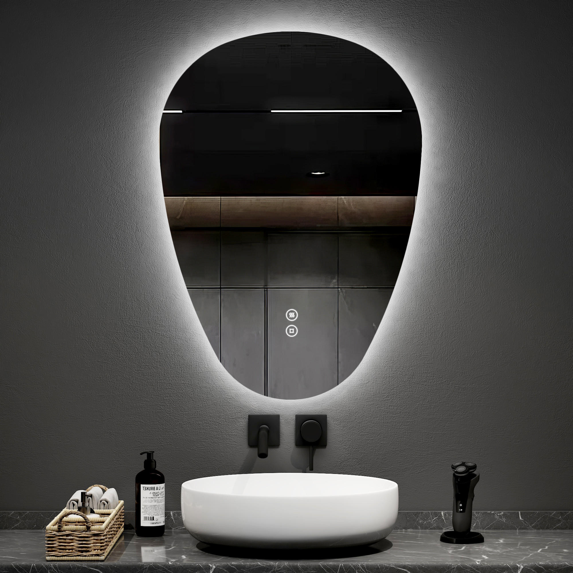 BADSPIEGEL mit Touch-Schalter, Dimmbar 80/60/3 cm - Weiß, Glas (60/3/80cm) - EMKE