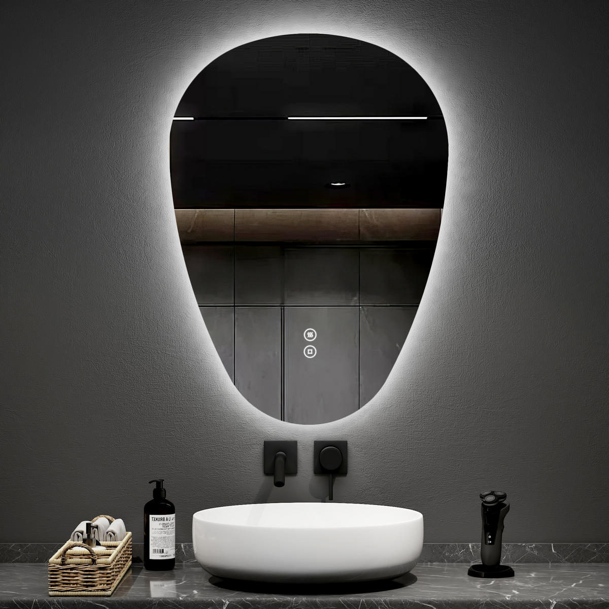 BADSPIEGEL mit Touch-Schalter, Dimmbar 80/60/3 cm - Weiß, Glas (60/3/80cm) - EMKE