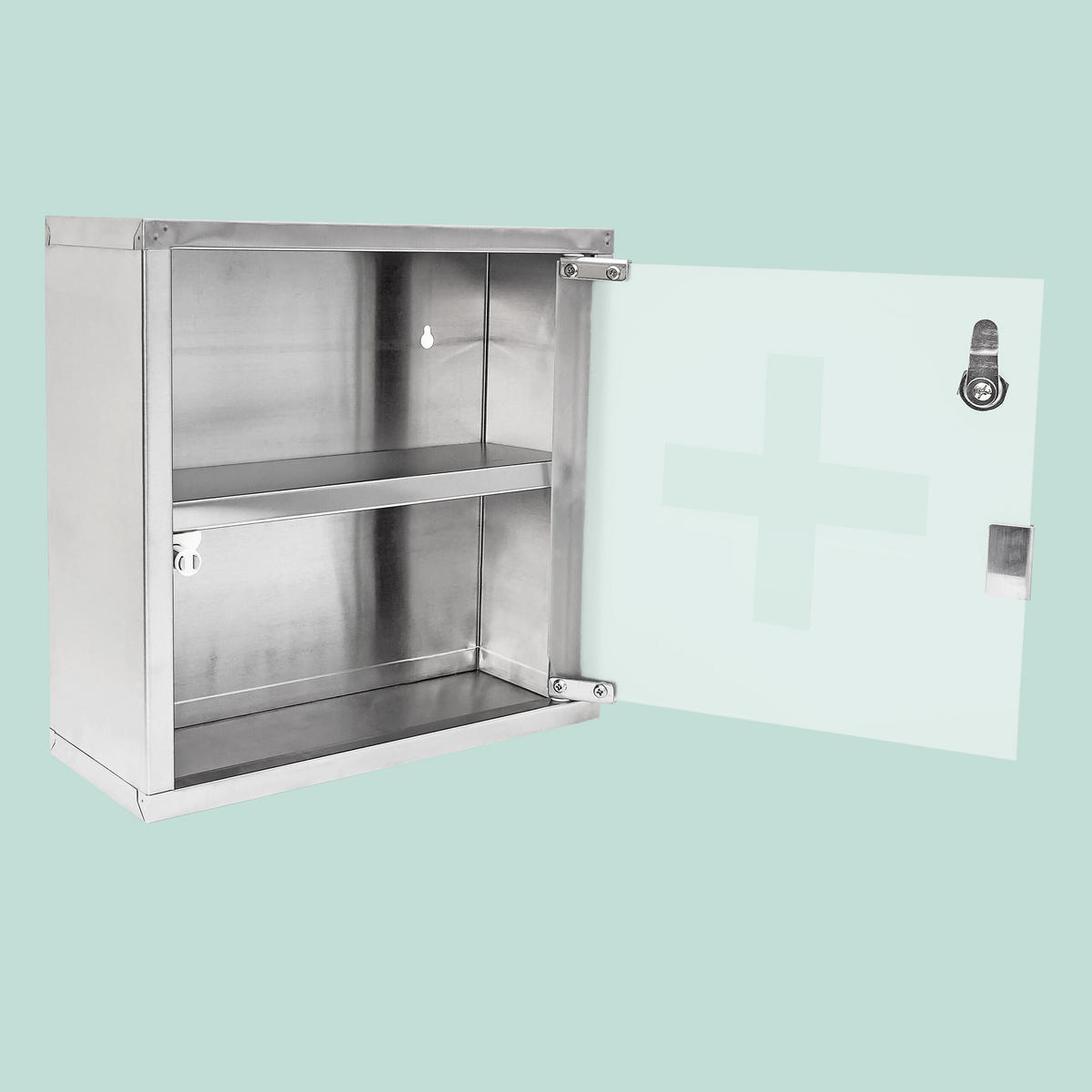 DULĂPIOR Argintiu inox sticlă satinată cu cheie 30x30x12 cm - argintiu, sticlă/metal (30/30/12cm) - Relaxdays