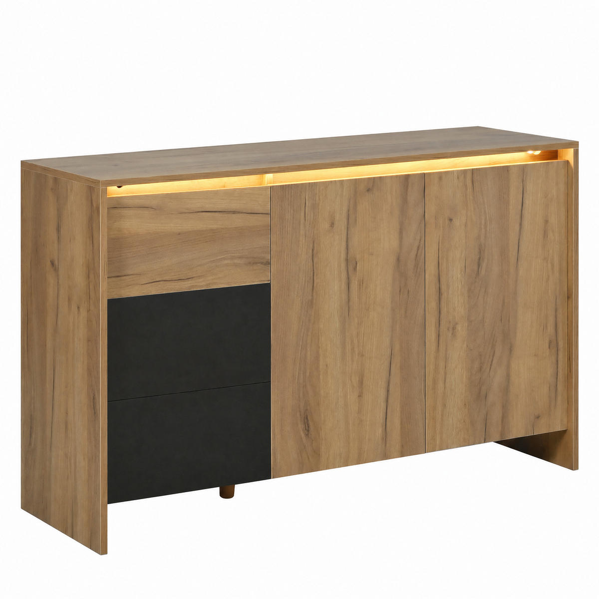 SIDEBOARD 120x40x76 cm mit LED, 2 Türen und 3 Schubladen - Schwarz, Holzwerkstoff (120/76/40cm)