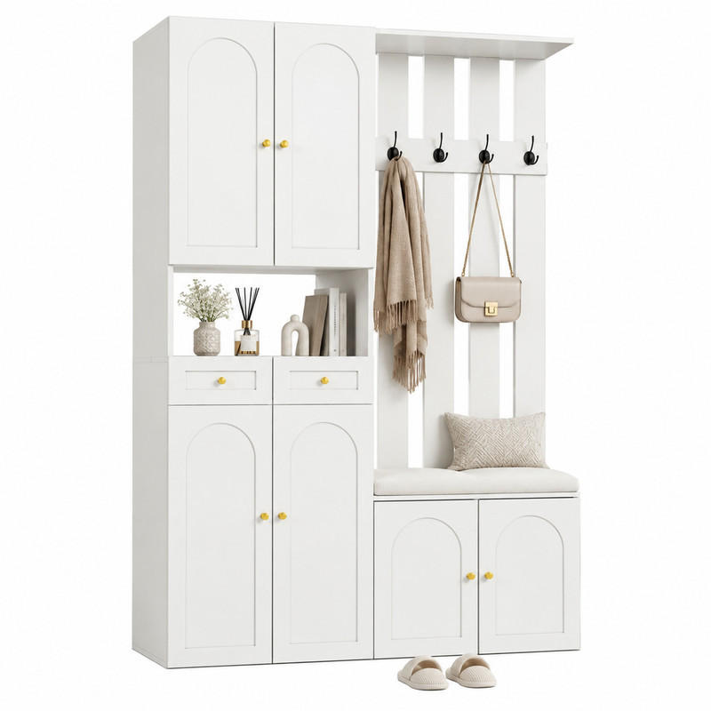 GARDEROBENSET mit Schuhschrank und Bank 110 x 37 x 180 cm Weiß - Weiß, Holz (37/180/110cm) - Beauniv