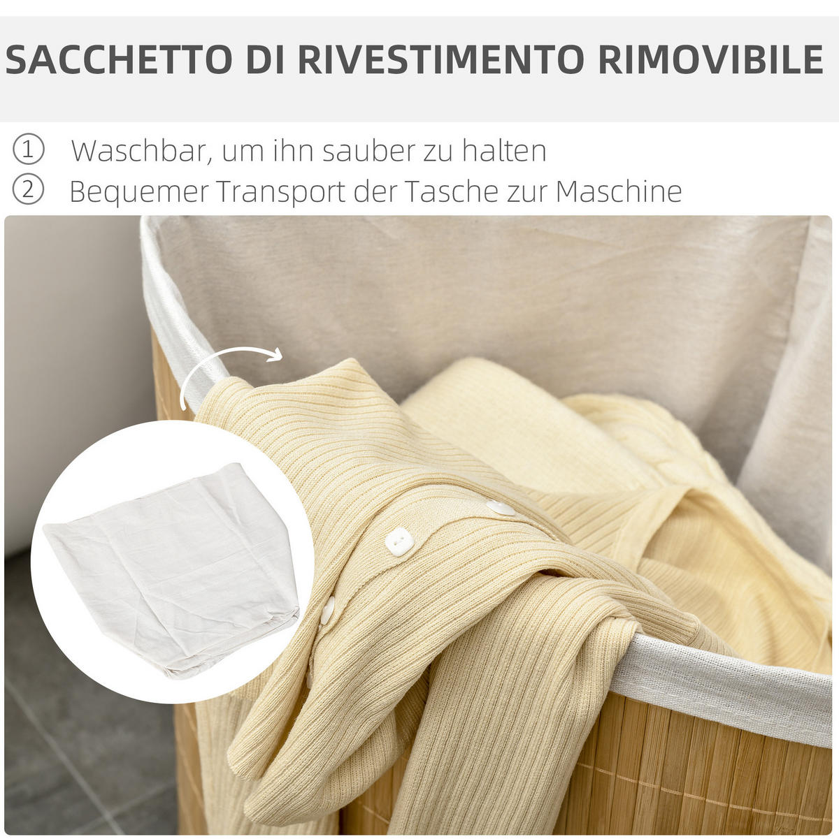 WÄSCHEKORB 38x38x57 cm Natur aus Bambus mit Deckel & Innenbeutel - Naturfarben, Naturmaterialen (38/57/38cm) - Modfu