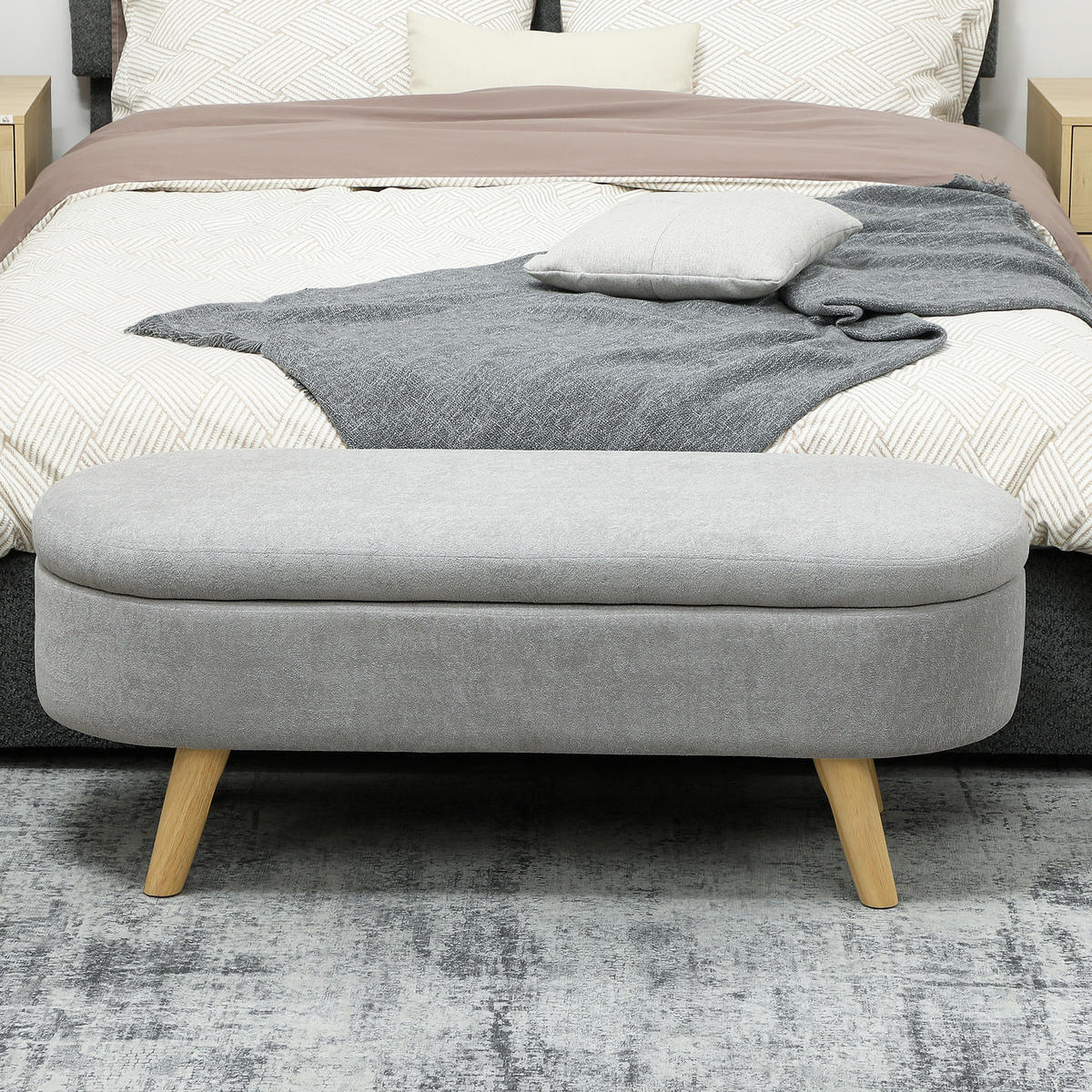 TRUHENBANK DE-12944 Stauraum und Holzbeine Hellgrau - Hellgrau, Textil (110/43/40cm) - ComfortXL