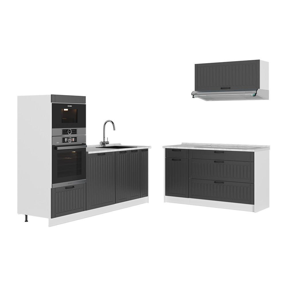 KÜCHENZEILE Fame-Line, Dunkelgrau/Weiß, 340 cm ohne Arbeitsplatte - Dunkelgrau/Weiß, Holzwerkstoff (340/153.6/51.6cm) - Vicco