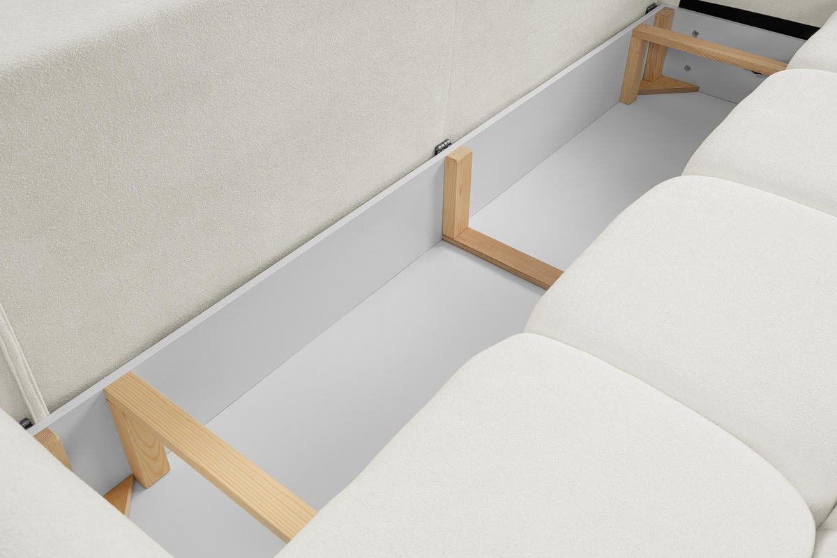 BETTSOFA MODA Creme Geflochtener Stoff mit Schlaffunktion - Creme, Holz (245/86/110cm) - MASSENO