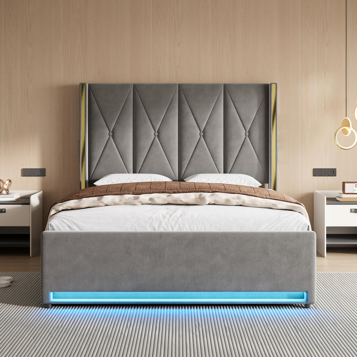 POLSTERBETT Doppelbett 160x200cm mit Stauraum, LED und USB-C, Hydraulisches Funktionsbett, Dunkelgrau - Dunkelgrau, Holz/Textil (160/200cm) - LVHOM