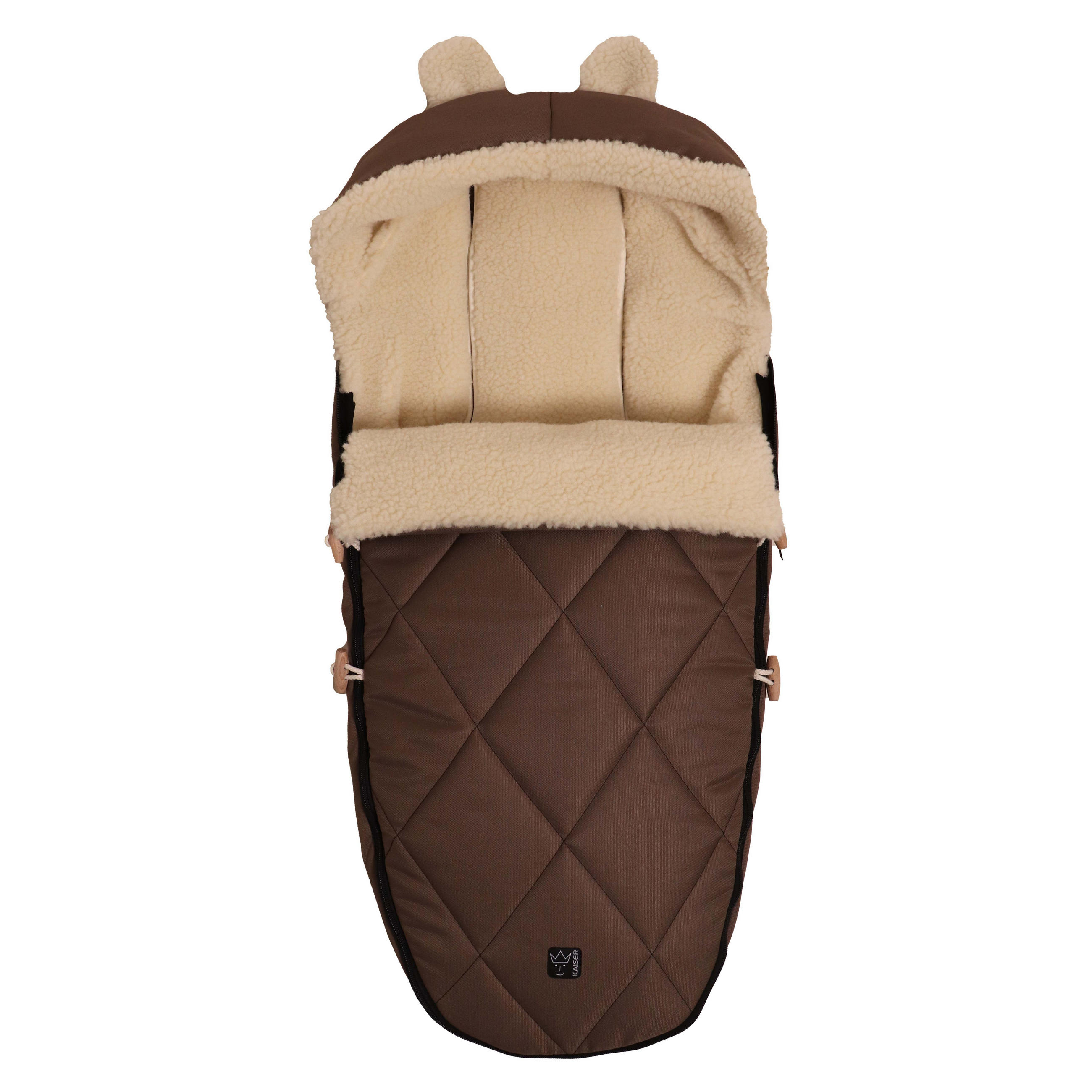 KINDERWAGENFUSSSACK XL EARS WOOL, caribou - Braun, Naturmaterialien (43/93cm) - Kaiserbaby