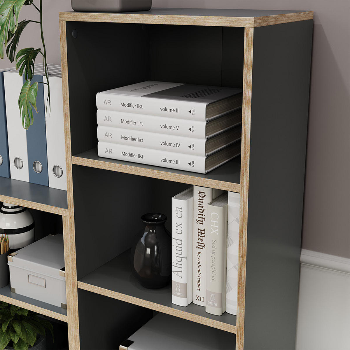 BÜCHERREGAL Tetrix Anthrazit 40 x 140 cm mit 5 Fächern - Anthrazit/Beige, Holzwerkstoff (40/140/30cm) - Vicco
