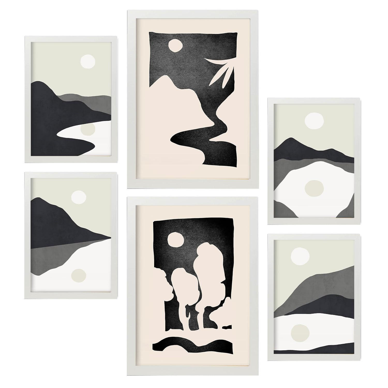 POSTER Set Mit 6 Mitternachtsmond In Kulissen Abstracts Ästhetische Dekorative Gemälde Für Ihr Wohnzimmer, Schlafzimmer, Zuhause A3 & A4 Weißer Rahmen - Weiß, Papier (29/3cm) - Nacnic
