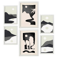 POSTER Set Mit 6 Mitternachtsmond Landschaft abstrakt Größe A3 & A4 Weißer Rahmen - Weiß, Papier (29.7/1cm) - Nacnic