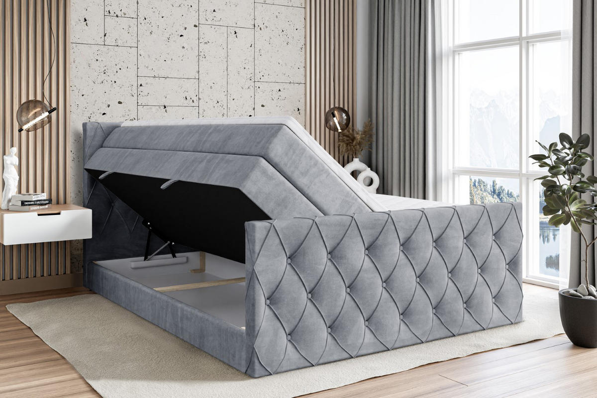 BOXSPRINGBETT AMAY-Z KING - 140x200 - H3/H4 - Grau - Grau, Holzwerkstoff (140/200cm) - ALTDECOR