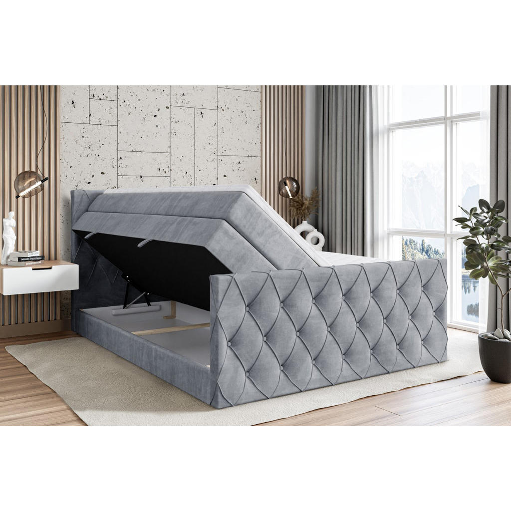 Thumbnail - Altdecor Boxspringbett, Grau, Holzwerkstoff, Höhe ca. 38 cm, 200x200 cm, Schlafzimmer, Betten, Boxspringbetten