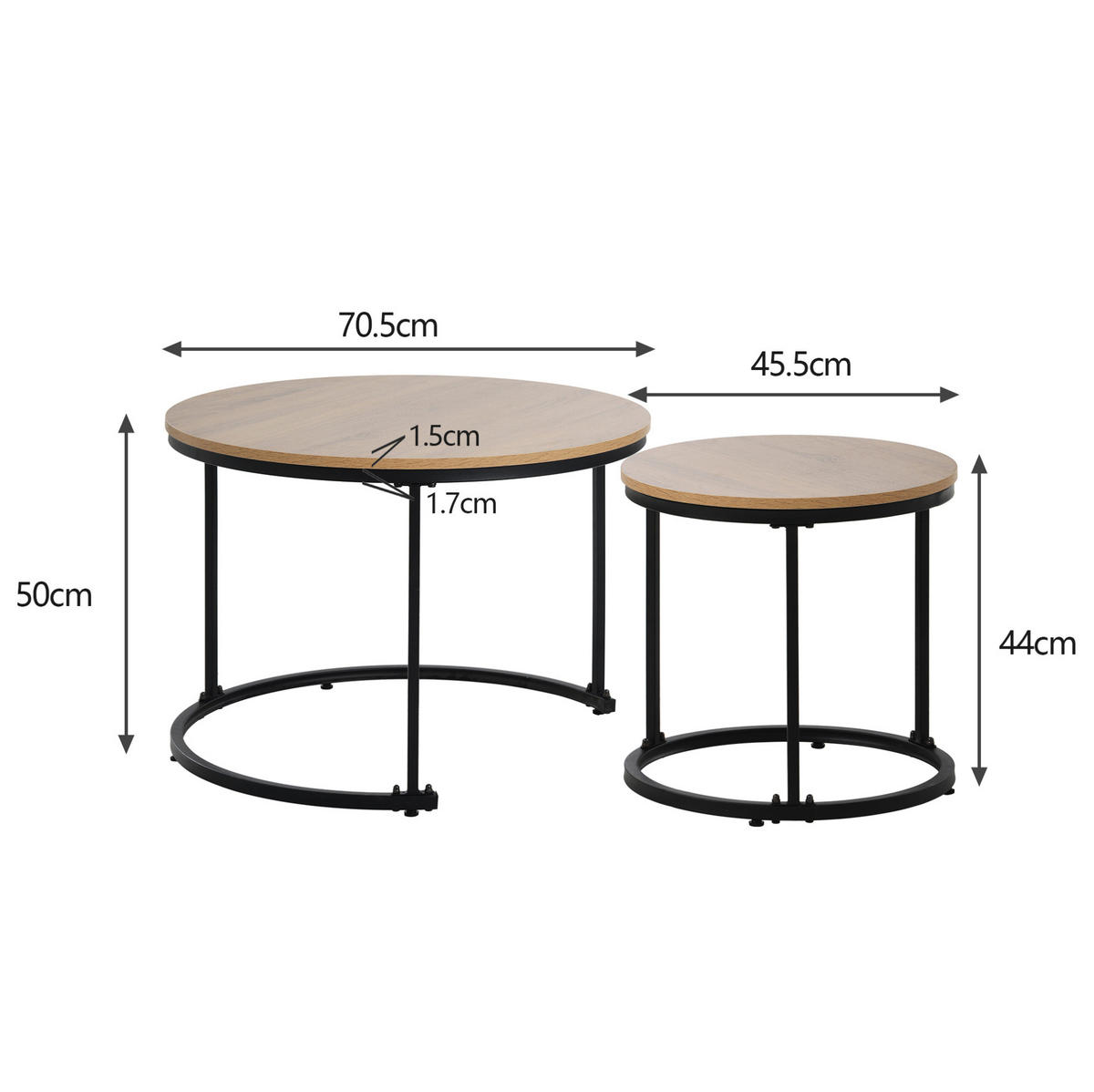 KONFERENČNÍ stolky, sada 2 ks, MDF v dekoru dubu/hnědá, kulaté,70.5/70.5/50 cm - přírodní, kompozitní dřevo (70.5/70.5/50cm) - BEAOK