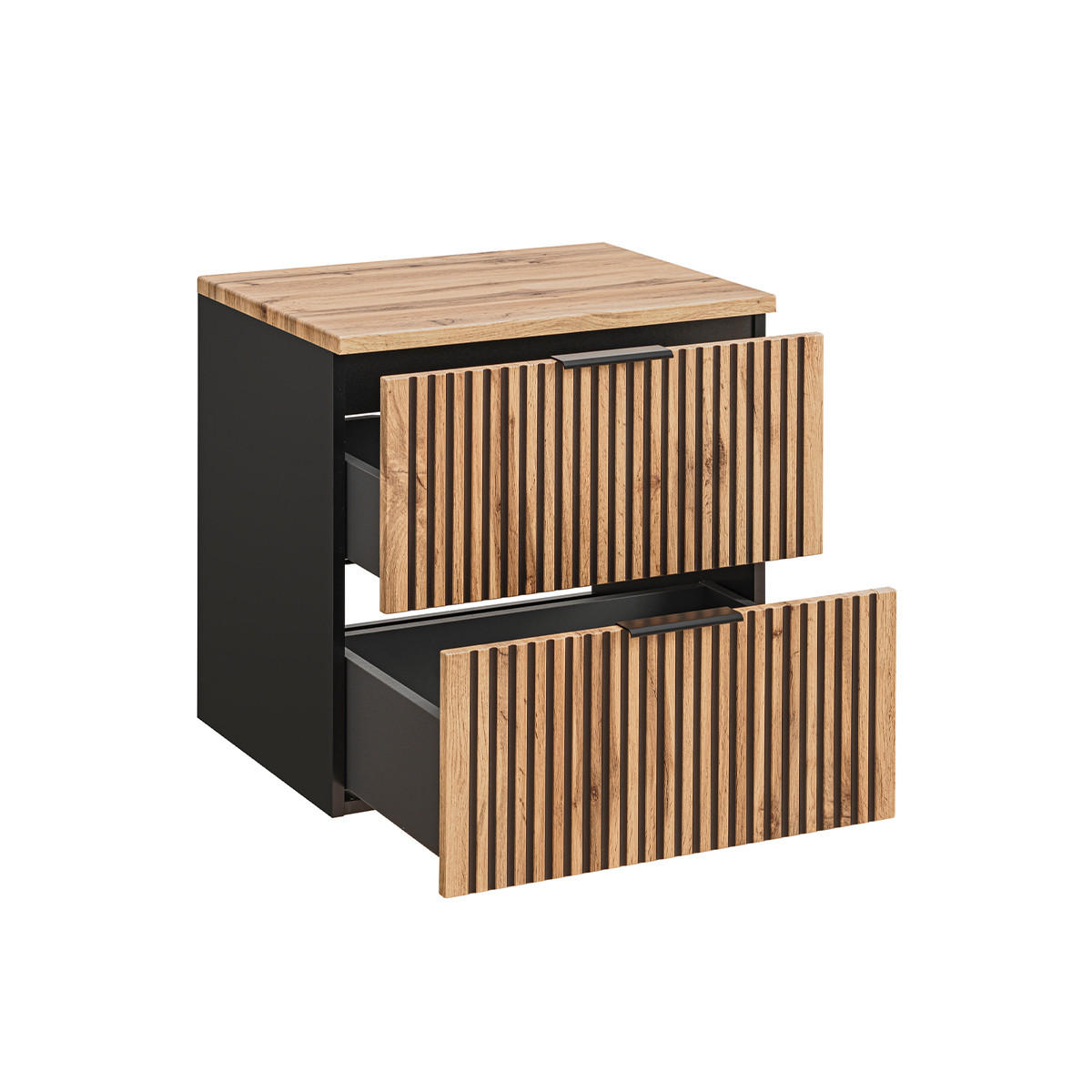 BADMÖBEL 60.6cm Gaia 2er-Set Holz in Eichenoptik und Schwarz - Schwarz, Holzwerkstoff (60.6/59/46cm) - Petits-meubles