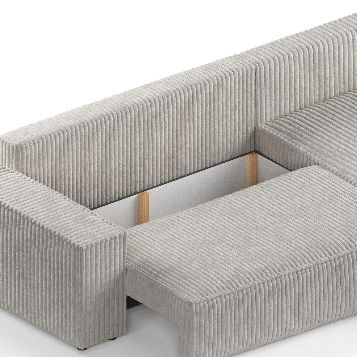 ECKSOFA Maze Beige grau Plüsch - Rechts Seite - Greige/Schwarz, Holz/Holzwerkstoff (294/185cm) - Maison de Reve