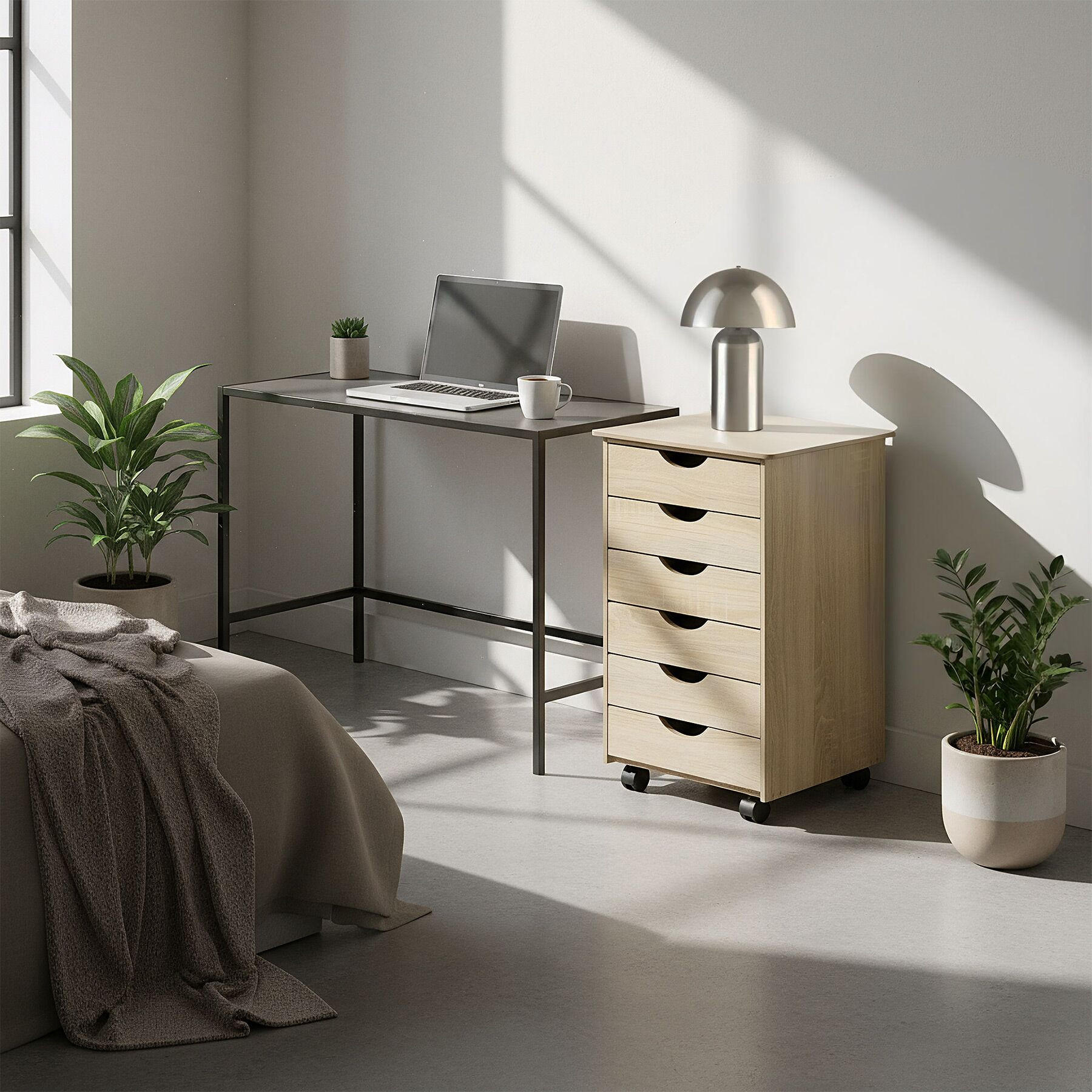 Thumbnail - tectake Rollcontainer, Eiche Artisan, Holz, Rechteckig, 40x65x36 cm, Arbeitszimmer, Container