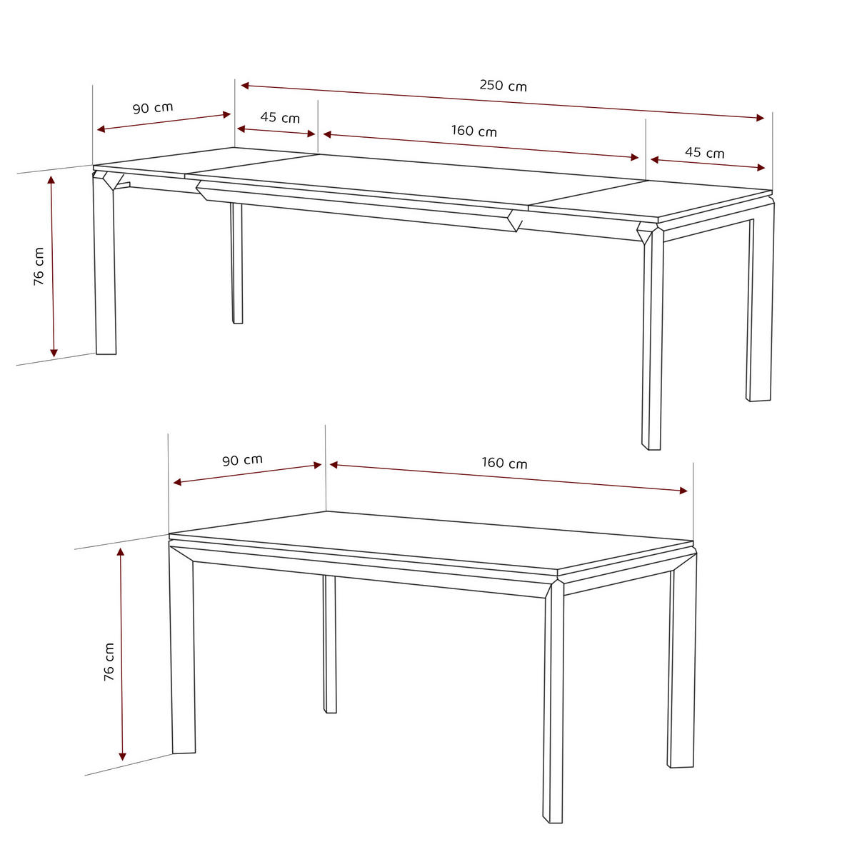 AUSZIEHTISCH FARO 160-250/90/76 cm, Franklin-Nussbaum / Schwarz - Nussbaumfarben/Schwarz, Holzwerkstoff/Metall (90/160/76cm) - Idohome