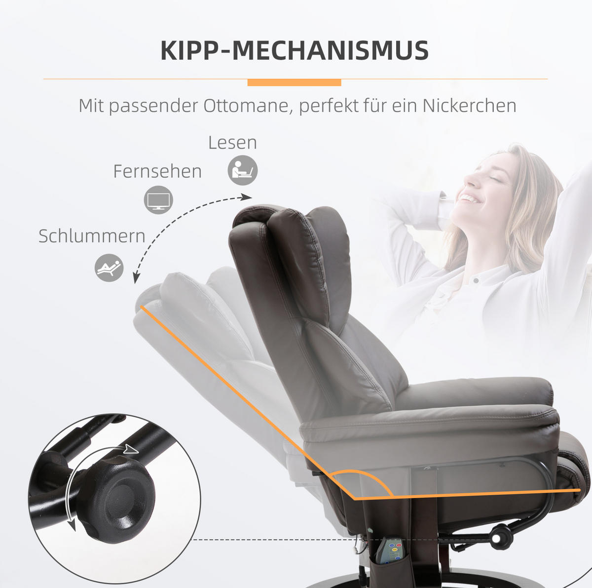 RELAXSESSEL 79/82/101 cm in Braun mit Massagefunktion und Fußhocker - Braun, Kunststoff (82/101/79cm) - Flora Grace