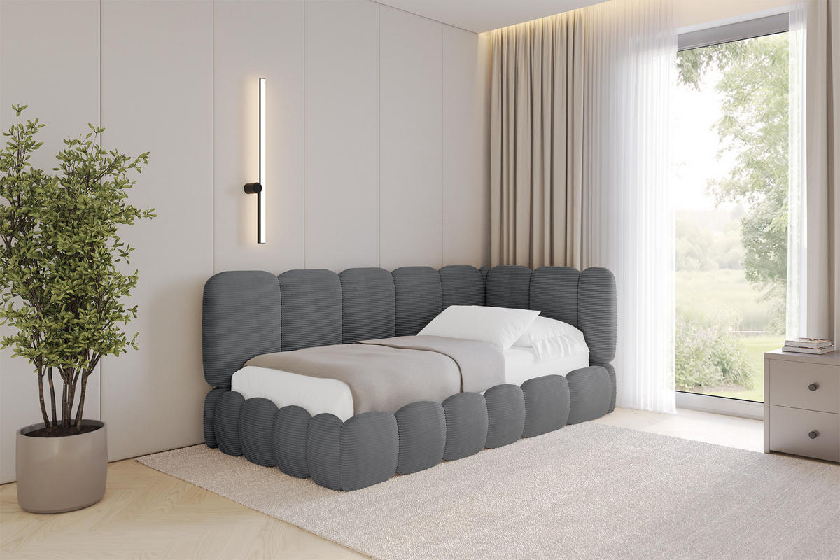 EINZELLBETT Jugendbett mit Bettkasten und Matratze H3/H4, Links - AVRY 80x200 Dunkelgrau - Graphitfarben, Holzwerkstoff/Textil (80/200cm) - ALTDECOR