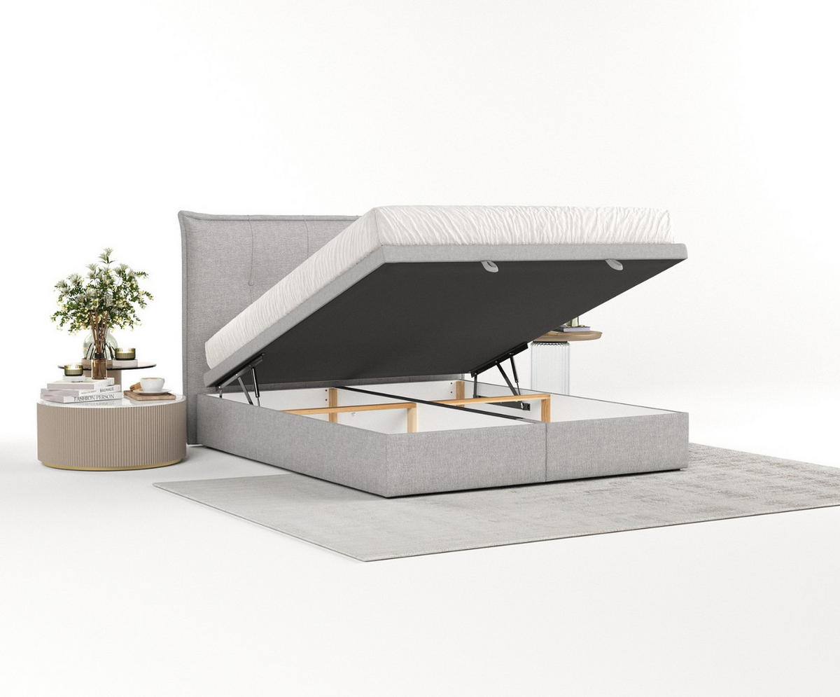 POLSTERBETT Liano mit Stauraum 140/200 cm Grau im Megan Stoff - Schwarz/Grau, Holz/Holzwerkstoff (140/200cm) - AltaBeds