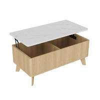 COUCHTISCH in weißer Marmoroptik - Rechteckiger Couchtisch mit Lift-Funktion Stauraum und Holzbeinen - Eichefarben, Holzwerkstoff (53/105/42cm) - DELFA
