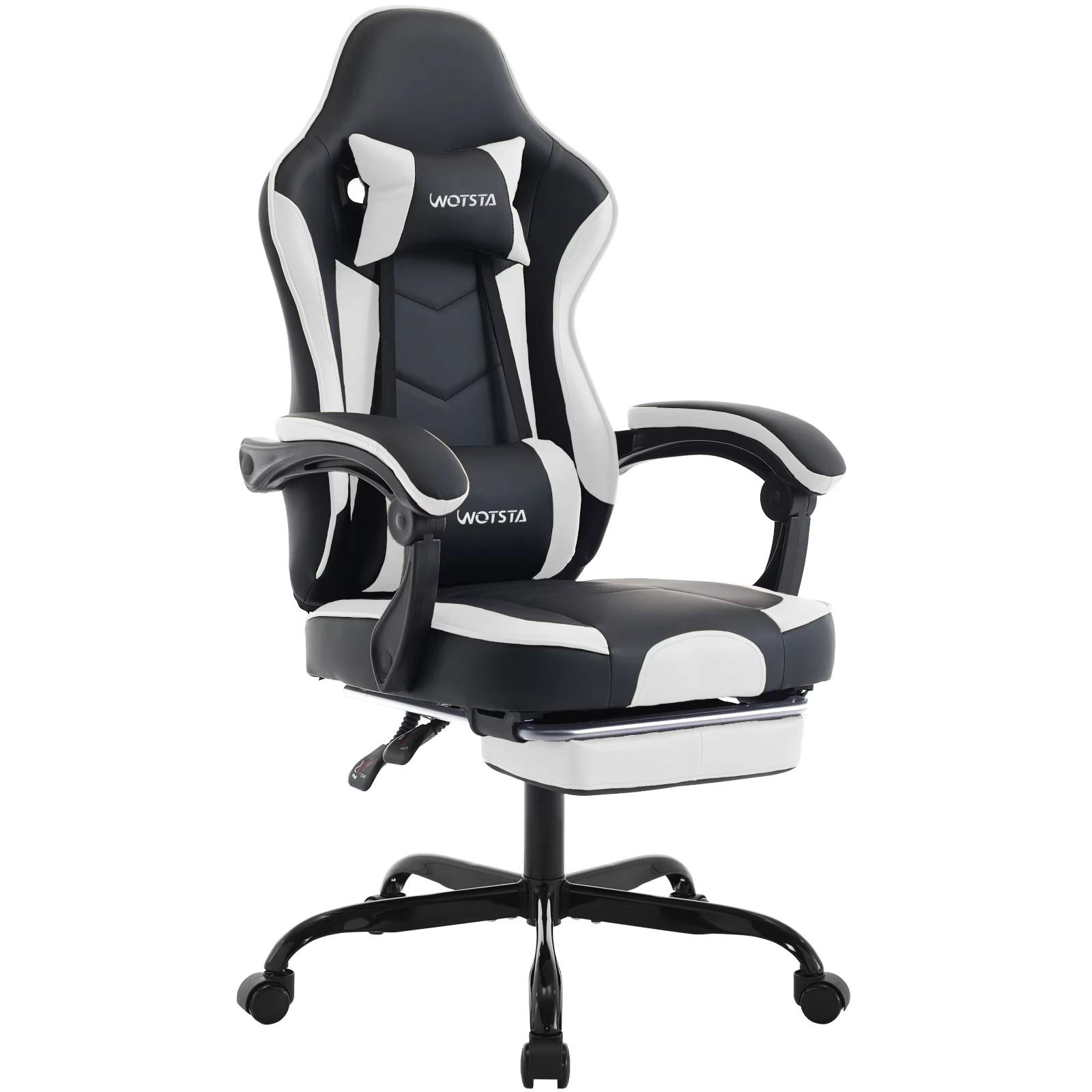 GAMINGSTUHL mit Fußablage Kopfstütze & Lendenkissen Schwarz - Schwarz, Metall (63/125/54cm) - Kaket