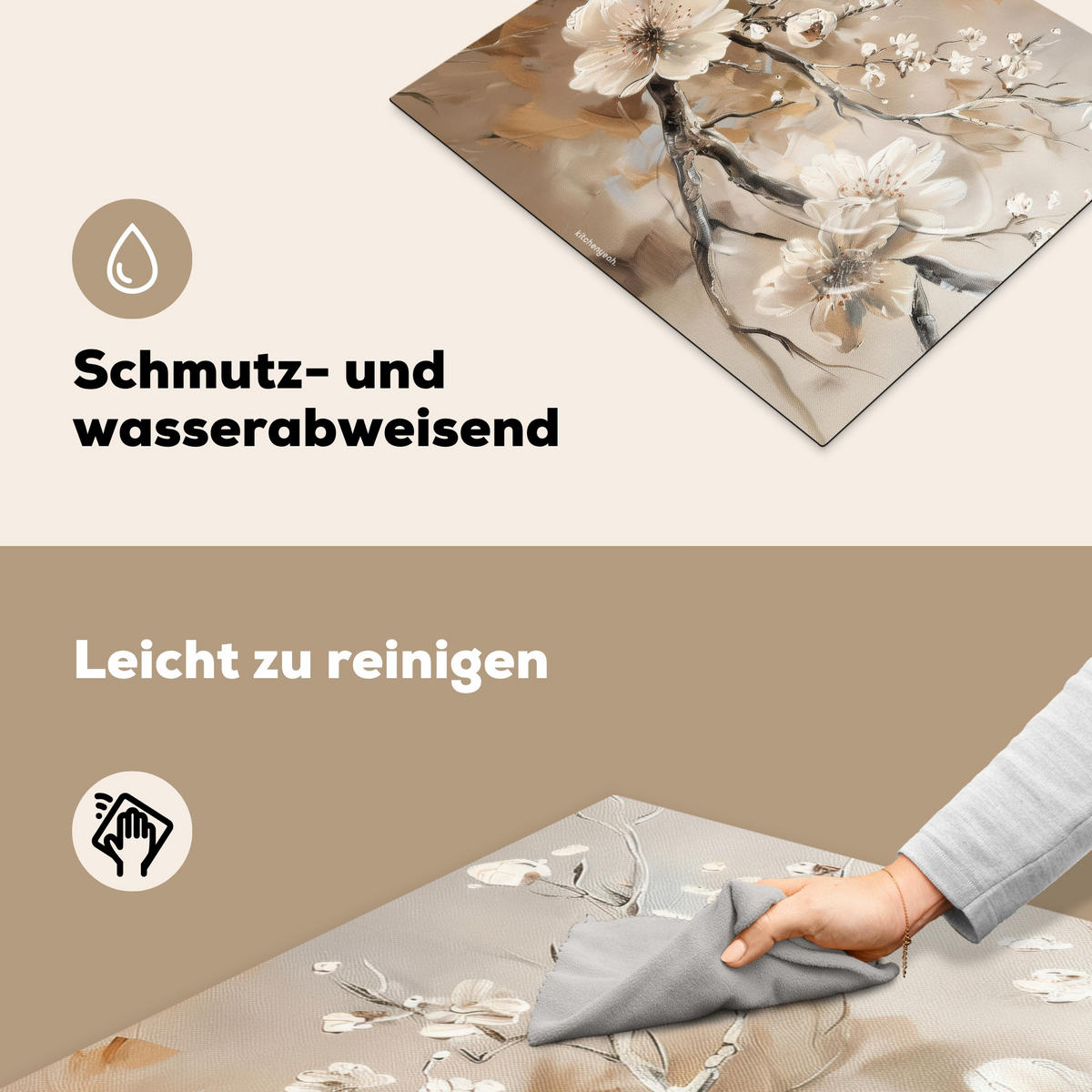 HERDABDECKPLATTE Blumen - Abstrakt - Gemalt - Beige 57x51 cm - Kaschmir, Kunststoff (57.6/0.2/51.6cm) - MuchoWow