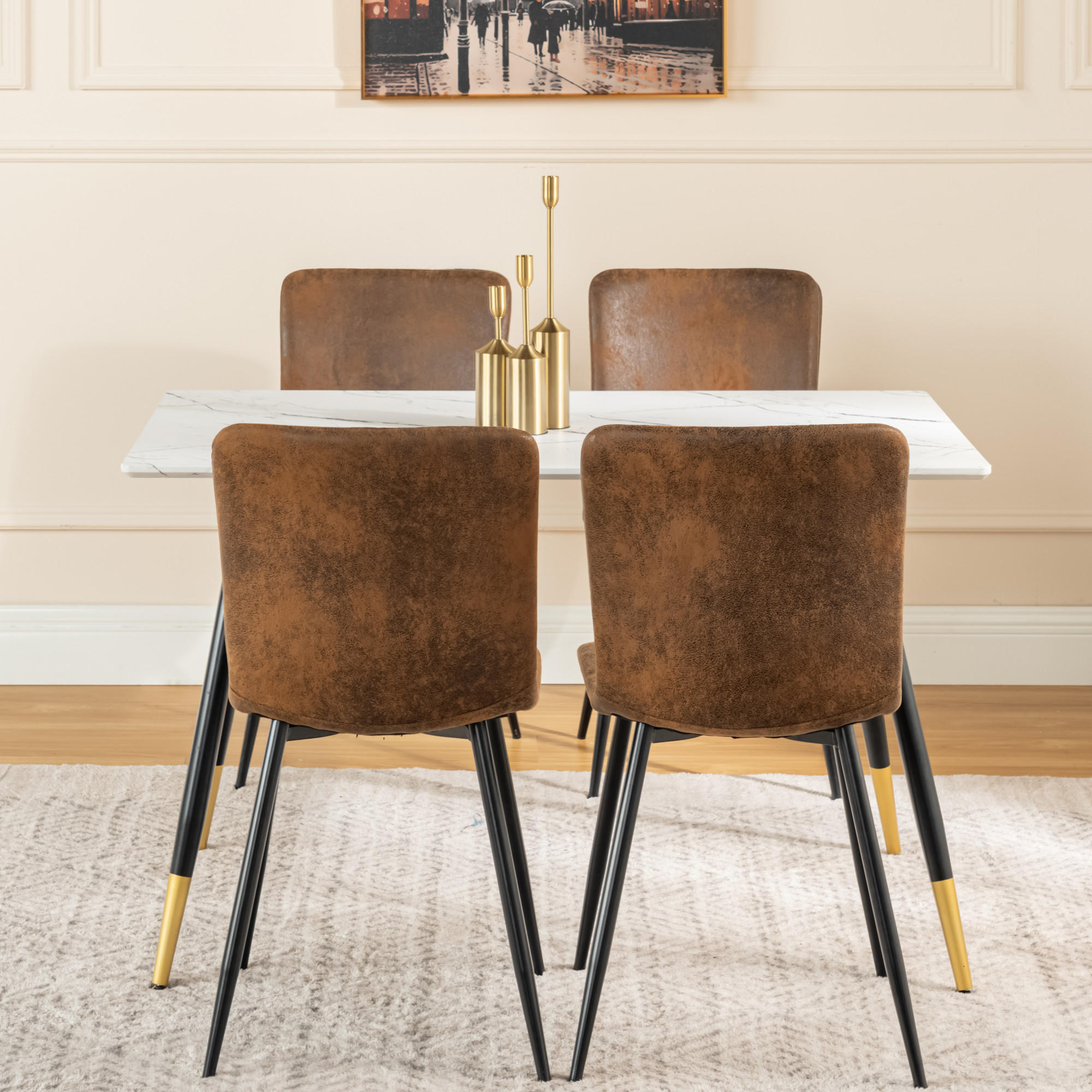ESSTISCH SET weiß und braun - Braun/Weiß, Holzwerkstoff/Metall (70/75/110cm) - Urban Meuble