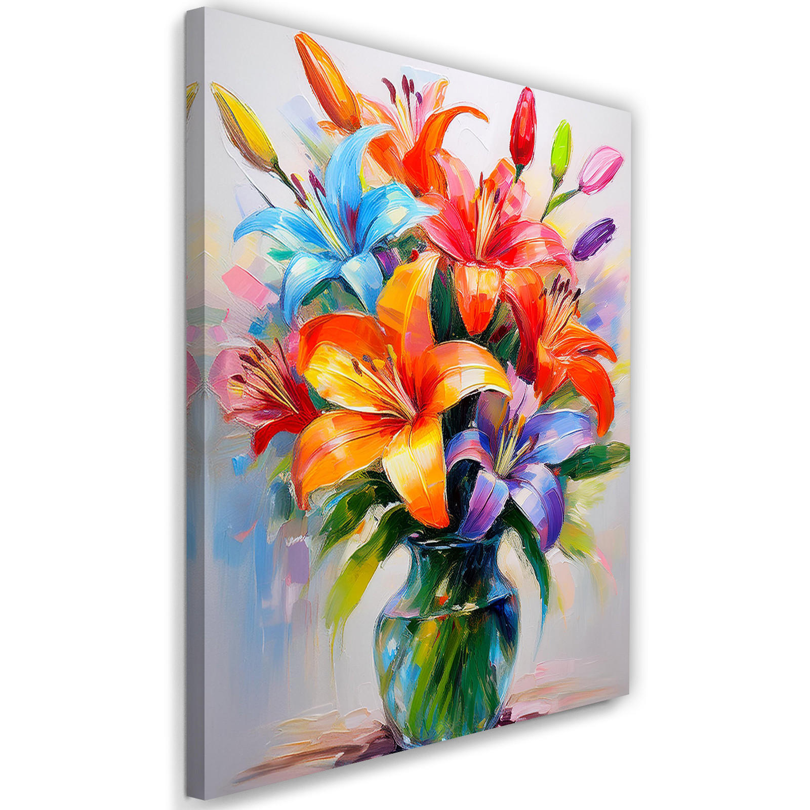 WANDBILD farbige lilien in einer vase gemalt - Multicolor, Textil (40/60cm) - Feeby