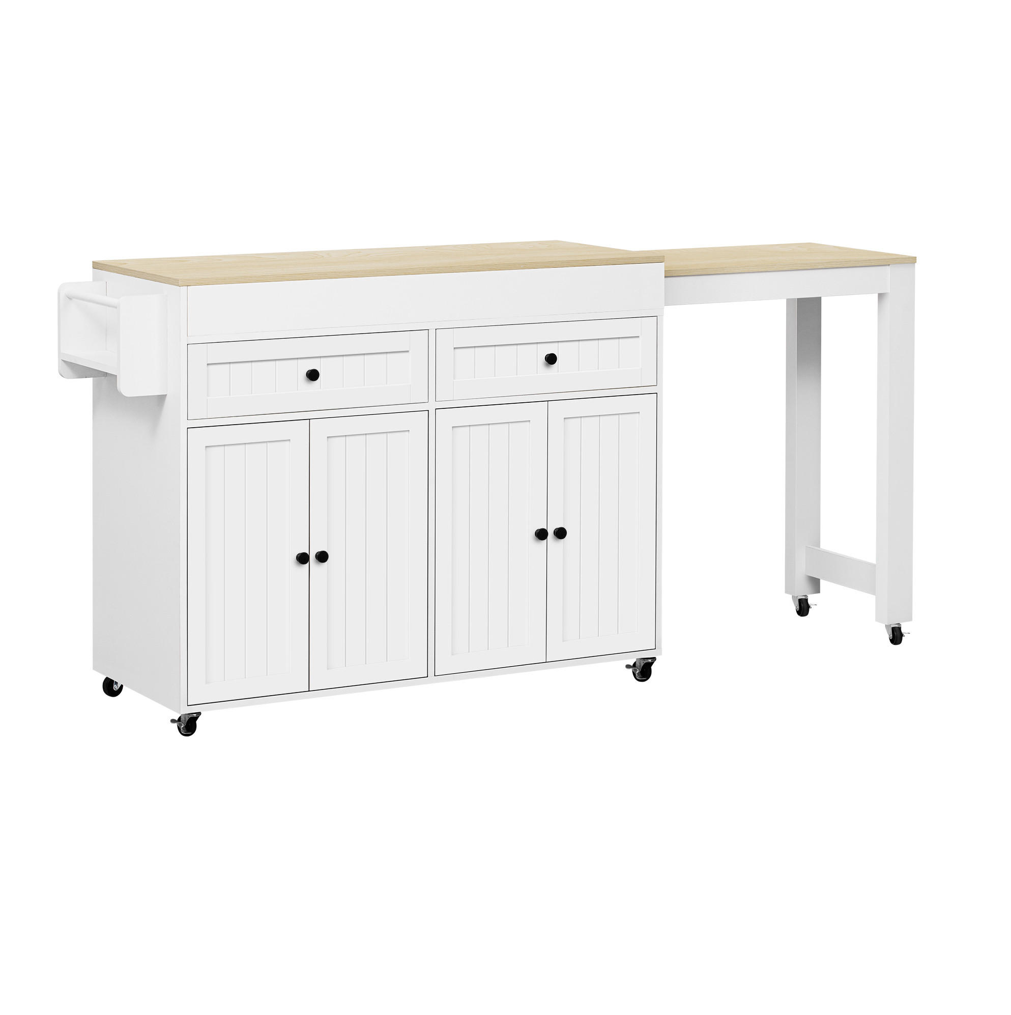 KÜCHENINSEL mit ausziehbarer Arbeitsplatte 112-180,5 cm White/Natural - Weiß, Holz (45/92.2/180.5cm) - Beauniv