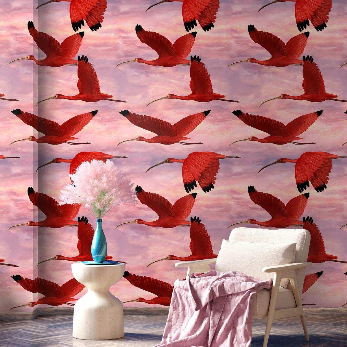 TAPETE Tropische aus echtem Papier, 200x280cm, 8 Bögen - Pink, Papier (200/280cm) - WALLPAPERS4BEGINNERS