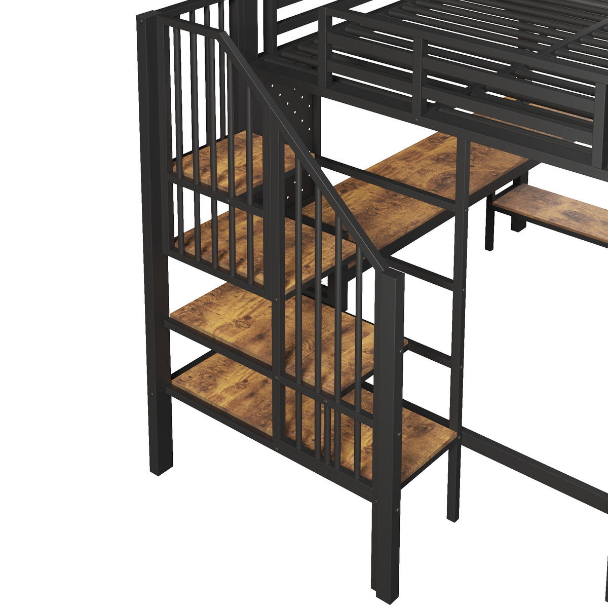 HOCHBETT 90/200 cm DE-32533 mit Eckschreibtisch Braun-Schwarz - Schwarz, Metall (90/200cm) - ComfortXL