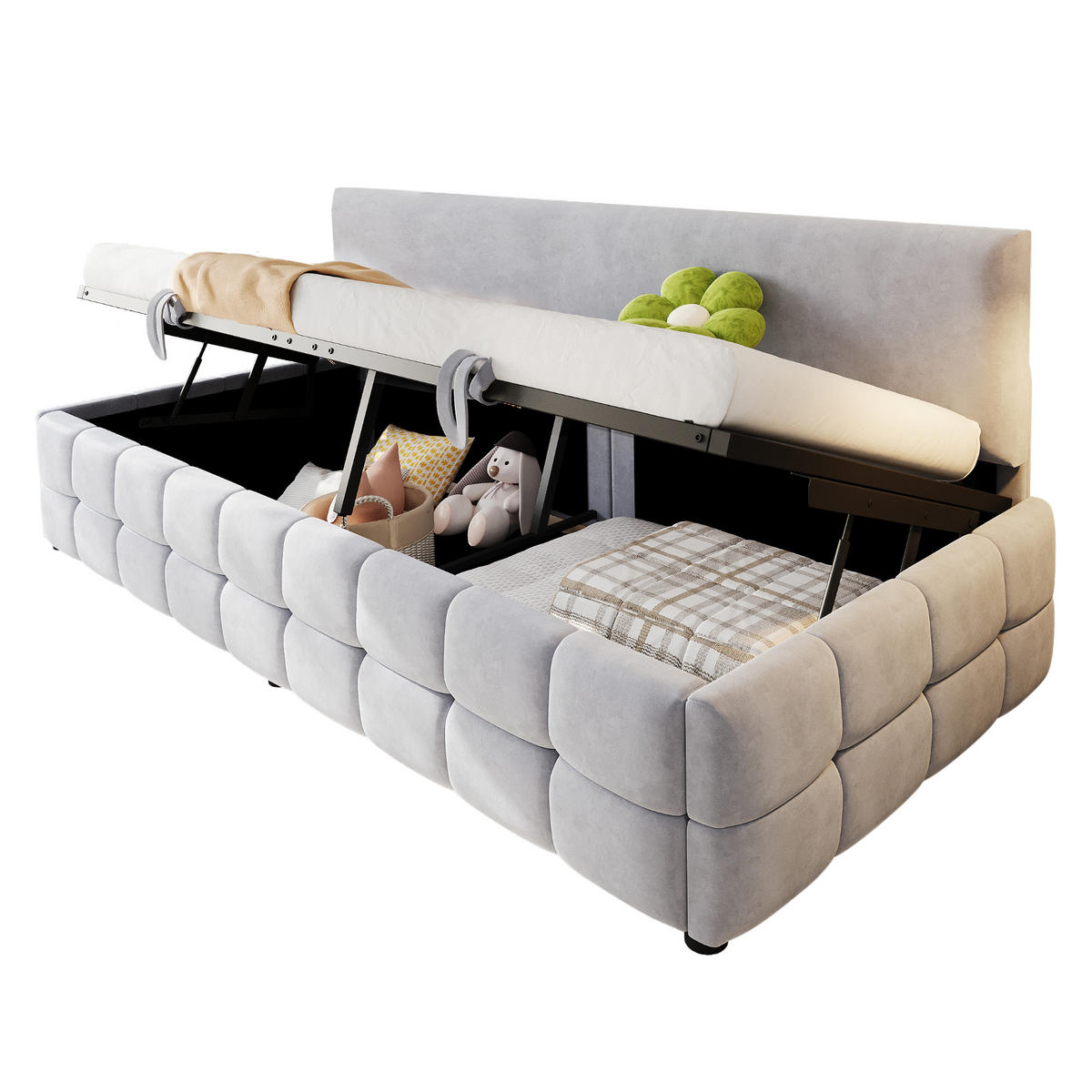 POLSTERBETT Schlafsofa 90/200 cm mit hydraulischem Stauraum in Hellgrau - Hellgrau, Textil (90/200cm) - OKWISH