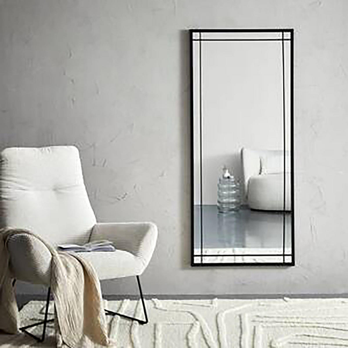 SPIEGEL - rechteckig mit Dekor - Metall - Schwarz - Schwarz, Metall (70/160/2.5cm) - home24