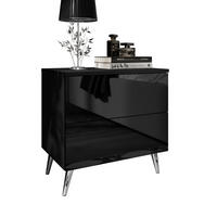 NACHTTISCH AURA PUSH OPEN mit Chrombeinen - Schwarz, Holzwerkstoff (55/55/37cm) - Lookway