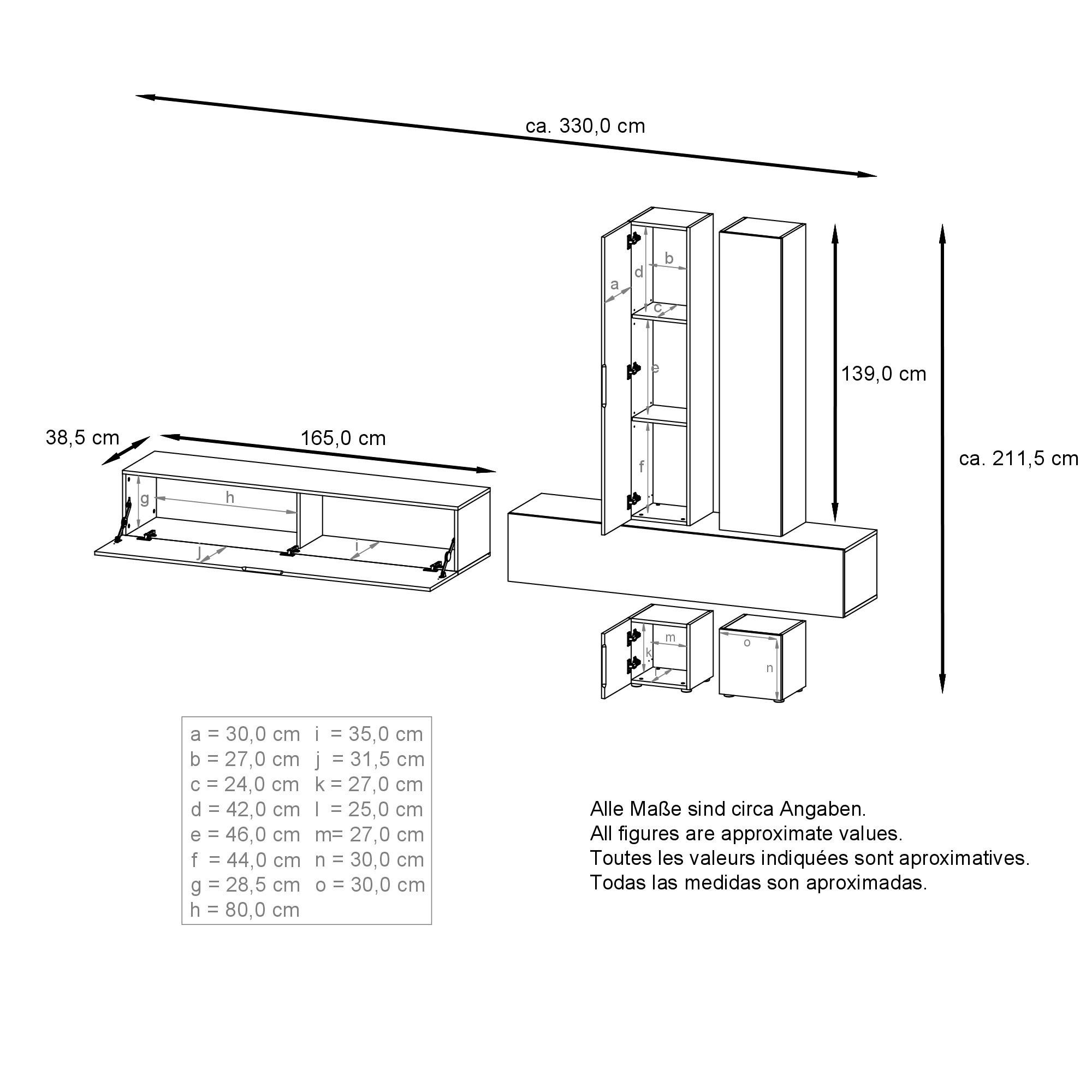 Thumbnail - Vladon Wohnwand, Schwarz Hochglanz, Holzwerkstoff, 330x204x39 cm, Wohnzimmer, Wohnwände, Anbauwände