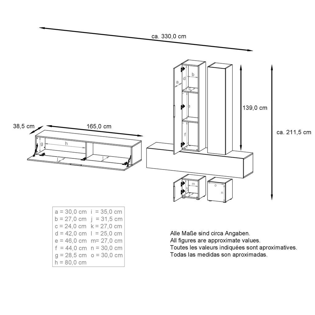 Thumbnail - Vladon Wohnwand, Schwarz, Holzwerkstoff, 330x204x39 cm, Wohnzimmer, Wohnwände, Anbauwände