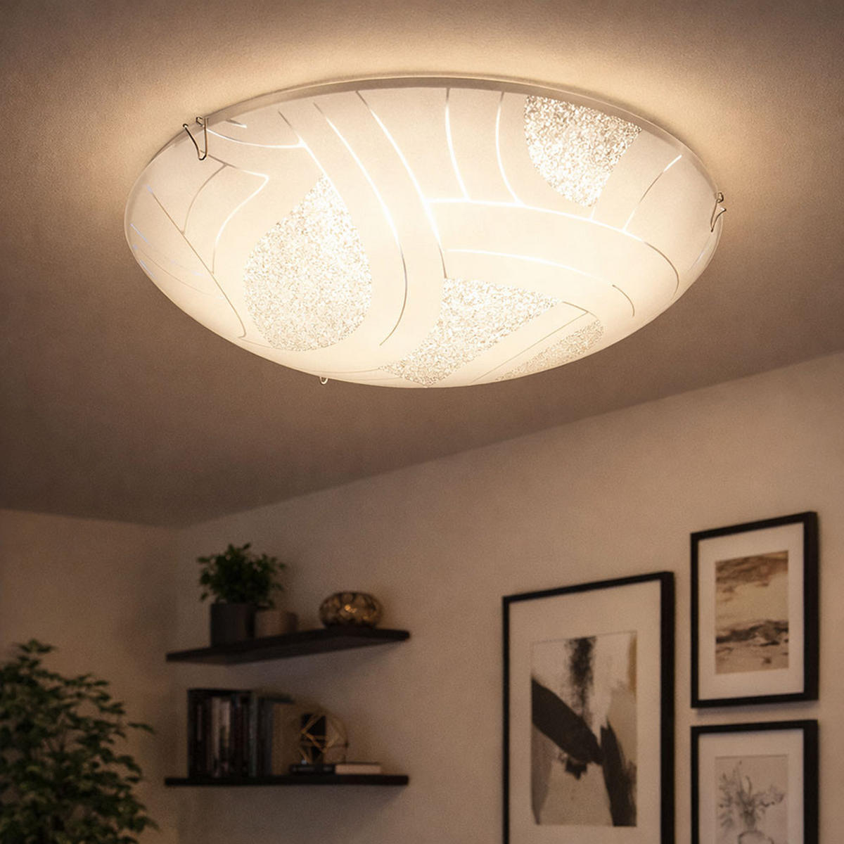 LED DECKENLEUCHTE Metall Weiß Kristalloptik 2er Set - Weiß, Glas (25/25/8cm) - Globo Lighting