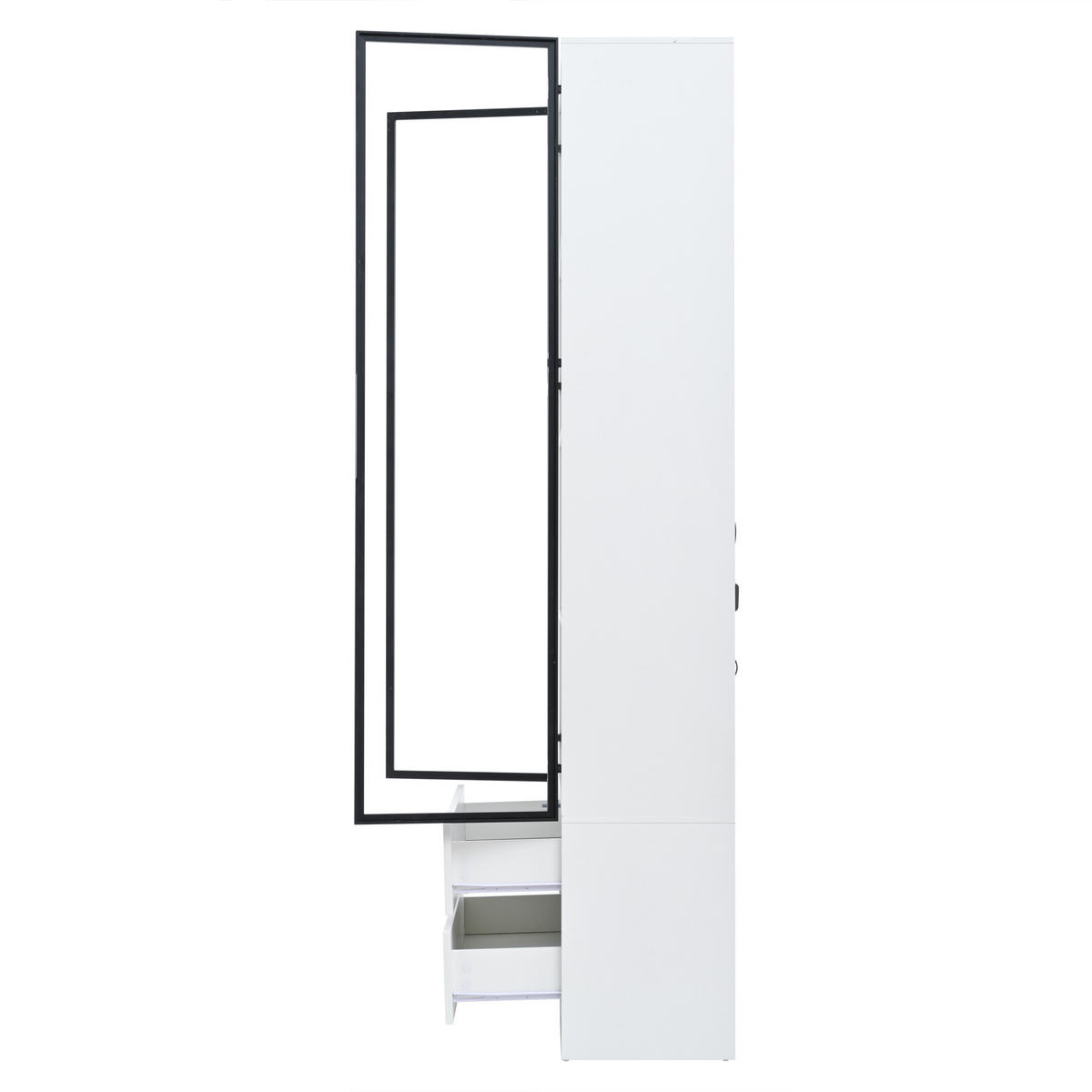 VITRINE LED Hochschrank 2 Türen 2 Schubladen Weiß - Weiß, Holzwerkstoff (80/200/34cm) - FLIEKS