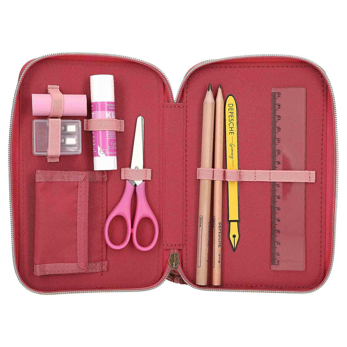 3-FACH FEDERTASCHE LEOHEART TOPModel rosa 7,5 x 13 x 20 cm - Rosa, Kunststoff (13/20/7.5cm) - Depesche Germany